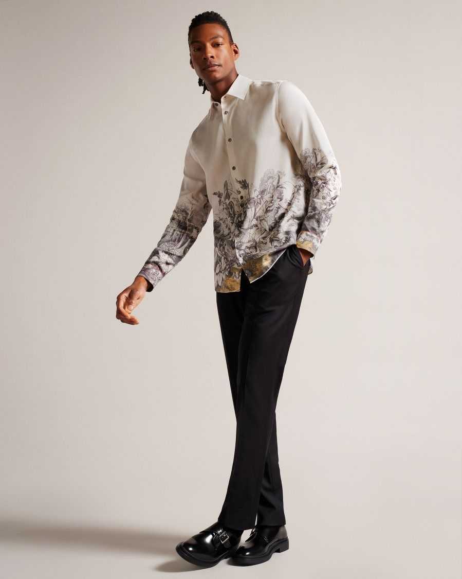 Ted Baker Bushey Long Sleeve Botanical Border Shirt Natural | 57362-ZAEU