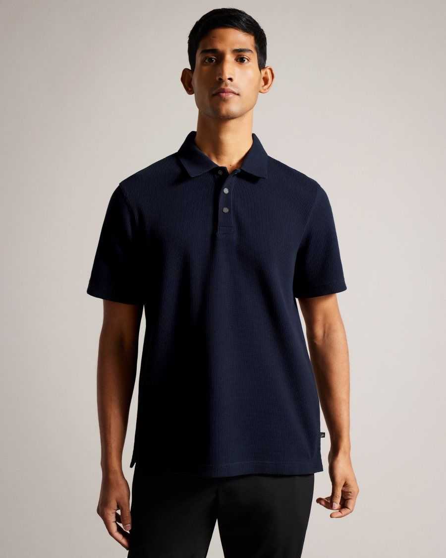 Ted Baker Bute Short Sleeve Regular Fit Textured Polo Shirt Navy | 73965-QZXE