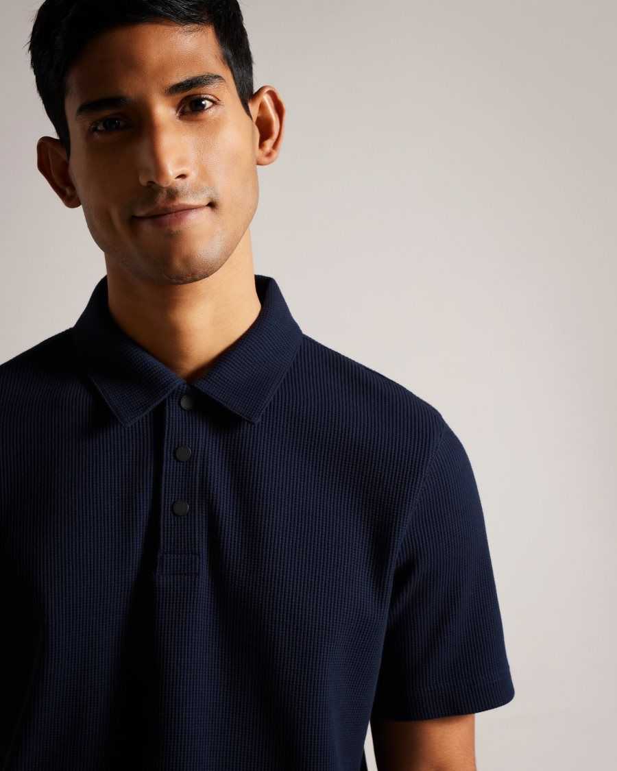 Ted Baker Bute Short Sleeve Regular Fit Textured Polo Shirt Navy | 73965-QZXE