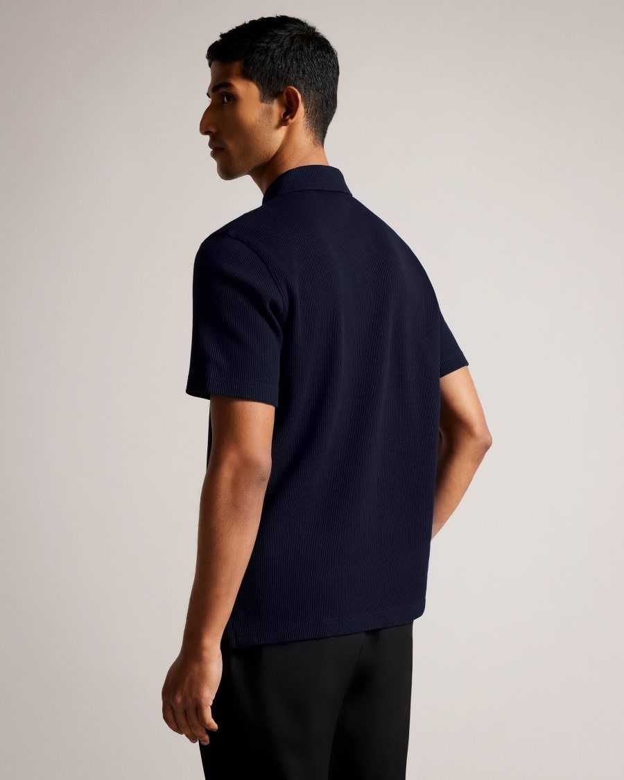 Ted Baker Bute Short Sleeve Regular Fit Textured Polo Shirt Navy | 73965-QZXE