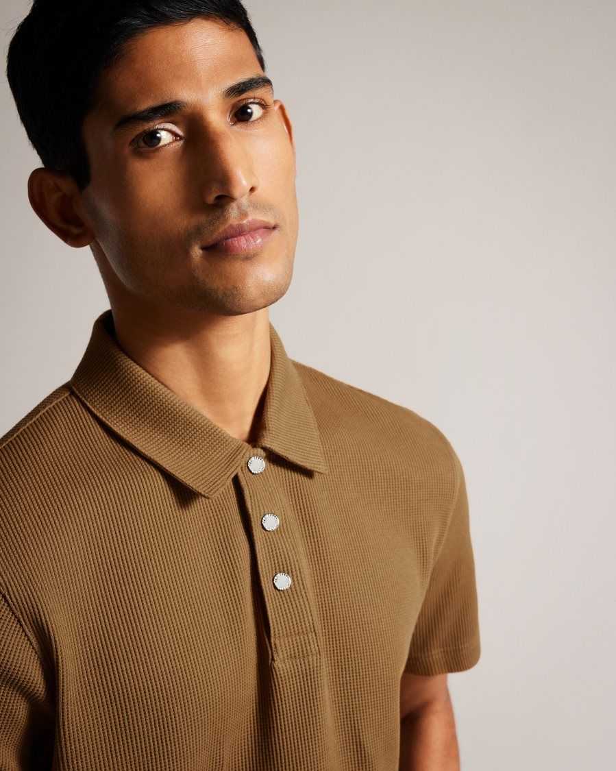 Ted Baker Bute Short Sleeve Regular Fit Textured Polo Shirt Camel | 38054-ZVKQ