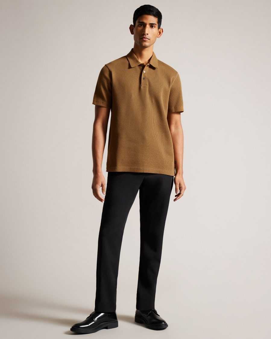 Ted Baker Bute Short Sleeve Regular Fit Textured Polo Shirt Camel | 38054-ZVKQ