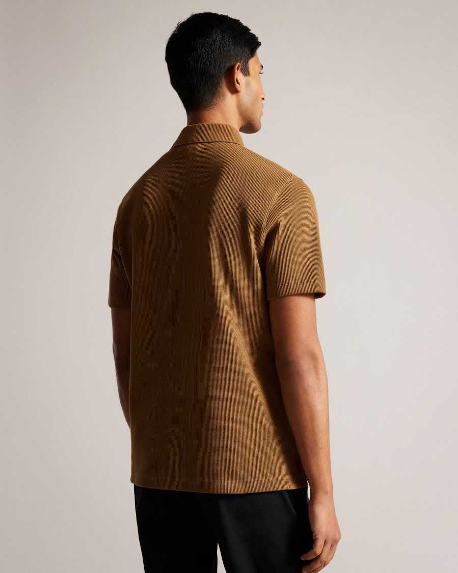 Ted Baker Bute Short Sleeve Regular Fit Textured Polo Shirt Camel | 38054-ZVKQ