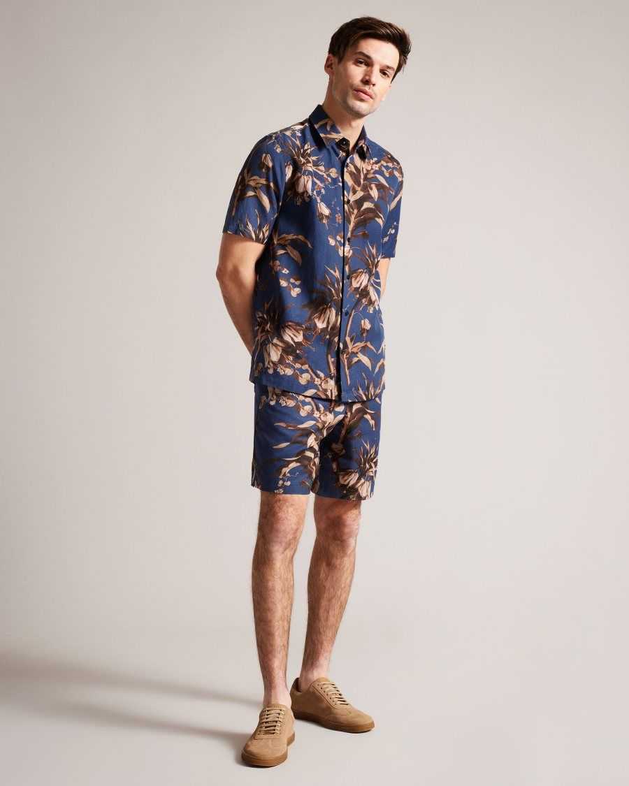 Ted Baker Canriya Botanical Print Shorts Navy | 47169-HOTA