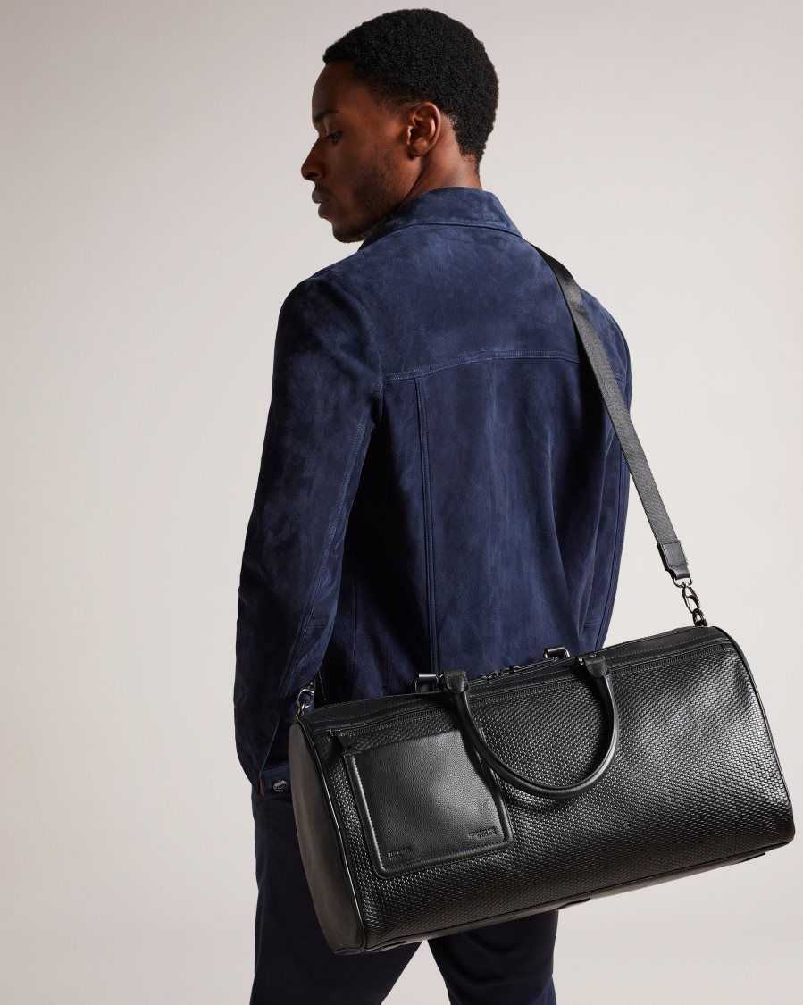 Ted Baker Canvay Textured Leather Holdall Black | 93508-SJFT