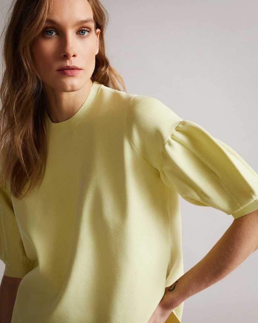 Ted Baker Capria Full Needle Puff Sleeve Knit Top Light Yellow | 03867-FAYB