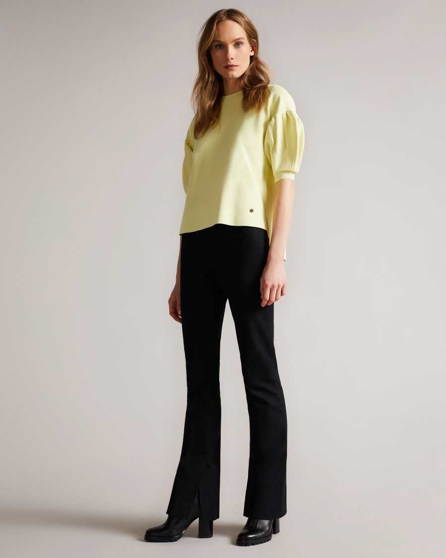 Ted Baker Capria Full Needle Puff Sleeve Knit Top Light Yellow | 03867-FAYB