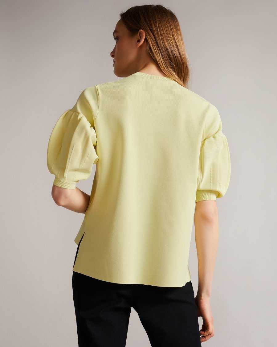 Ted Baker Capria Full Needle Puff Sleeve Knit Top Light Yellow | 03867-FAYB