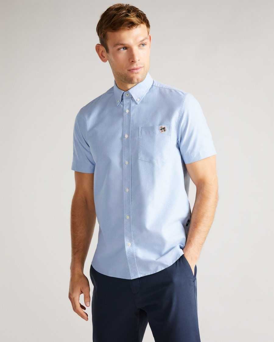 Ted Baker Capsho Short Sleeve Oxford Shirt Blue | 89143-JIFK