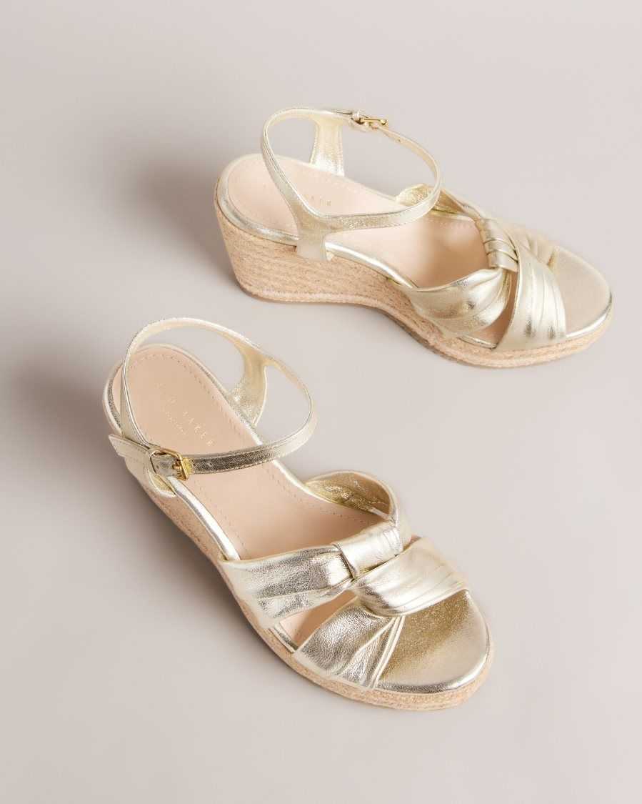 Ted Baker Carda Knotted Wedge Espadrille Sandals Gold | 73125-WAQO