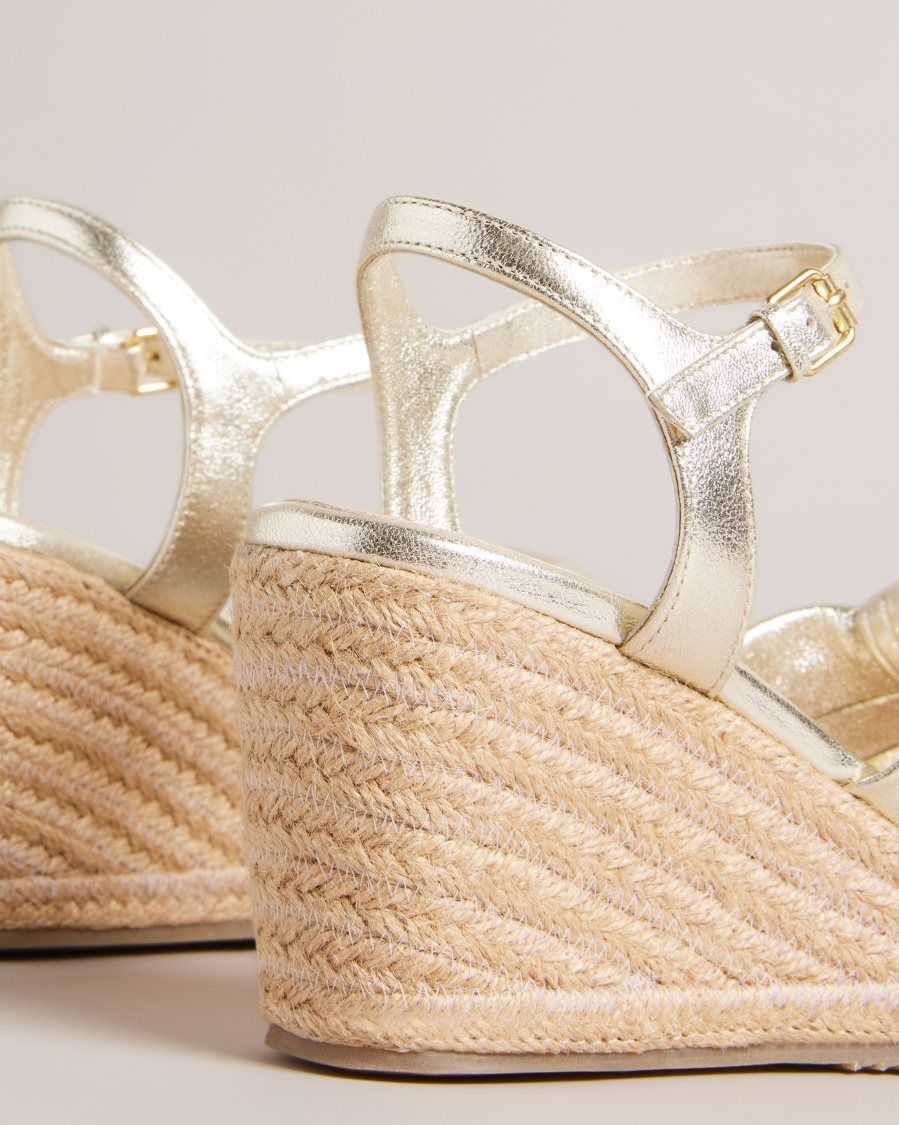 Ted Baker Carda Knotted Wedge Espadrille Sandals Gold | 73125-WAQO