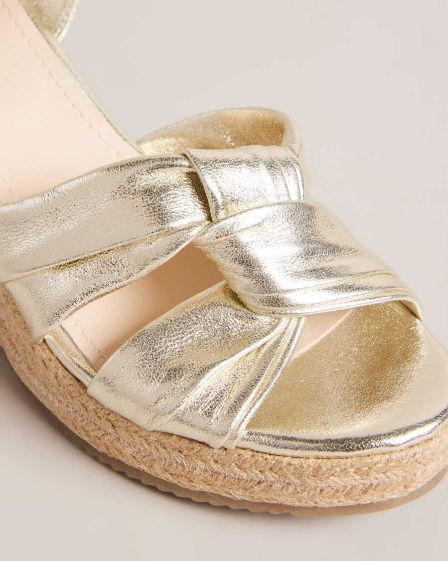 Ted Baker Carda Knotted Wedge Espadrille Sandals Gold | 73125-WAQO