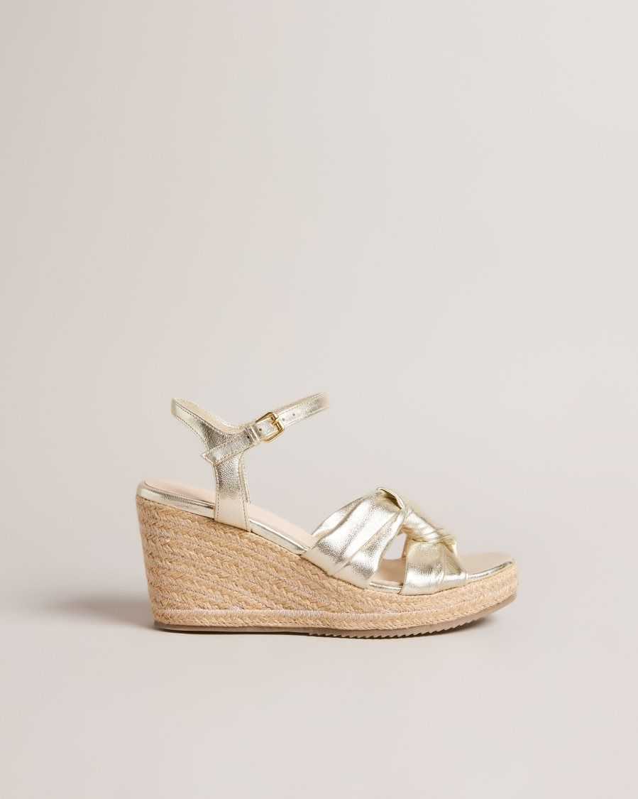 Ted Baker Carda Knotted Wedge Espadrille Sandals Gold | 73125-WAQO