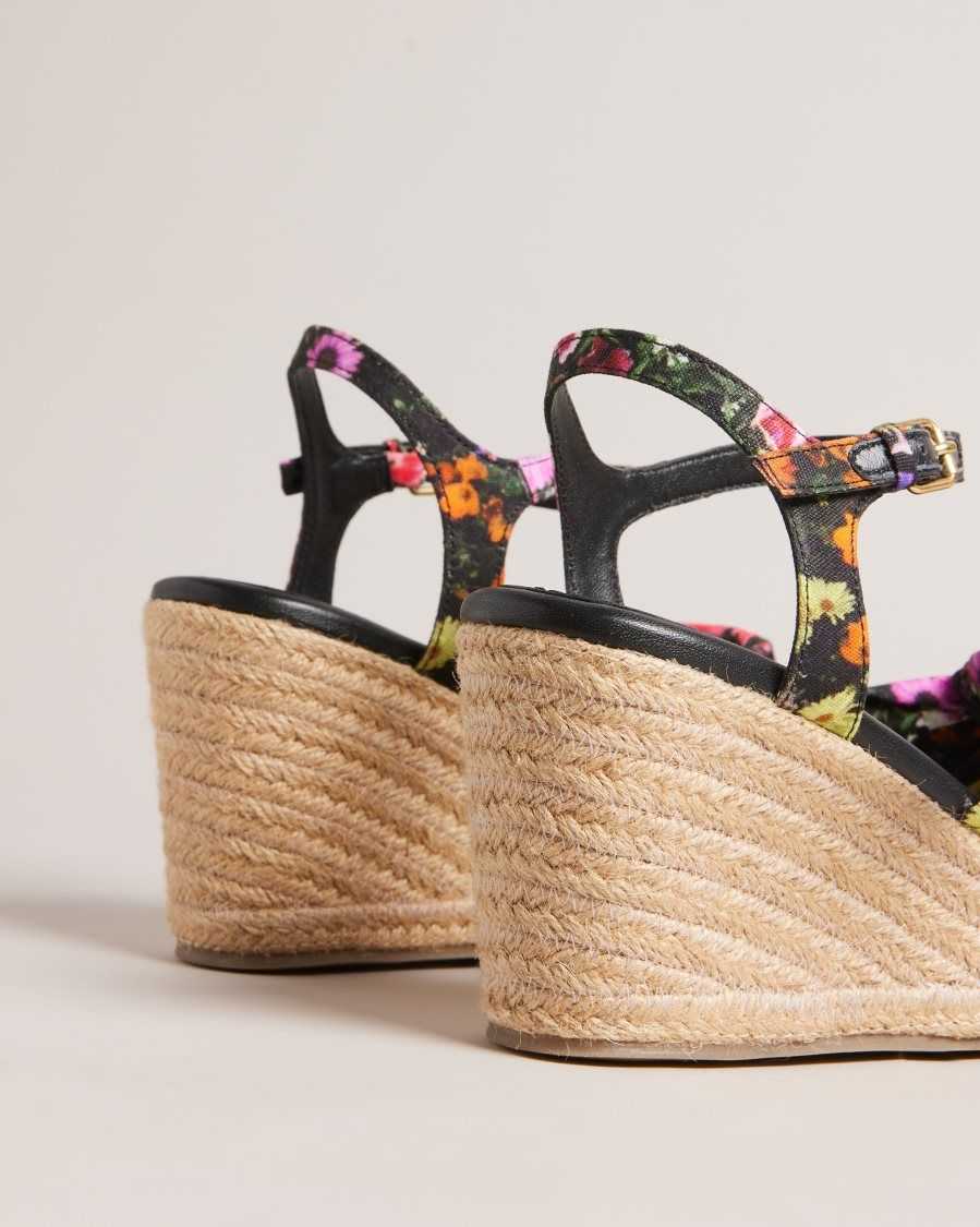 Ted Baker Cardima Floral Soft Knot Wedges Black | 79143-VQFT