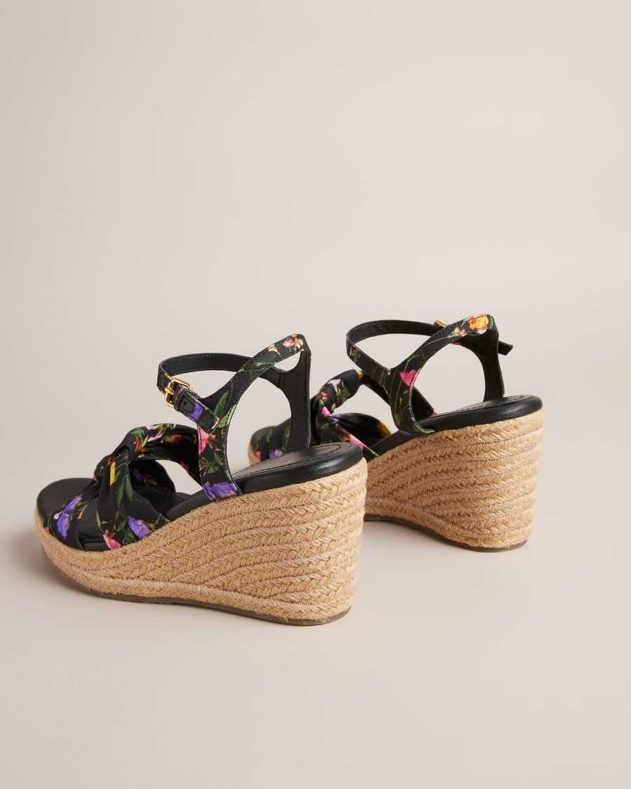 Ted Baker Cardone Floral Espadrille Platform Sandals Black | 42871-WGZV