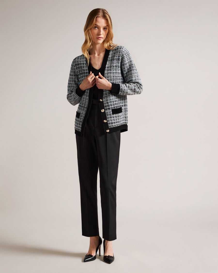 Ted Baker Carmein Check Easy Fit Cardigan Ivory | 18296-SQYZ