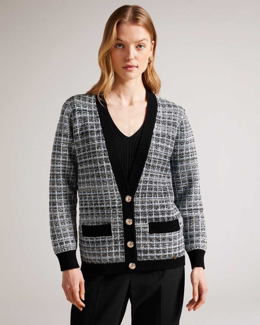 Ted Baker Carmein Check Easy Fit Cardigan Ivory | 18296-SQYZ