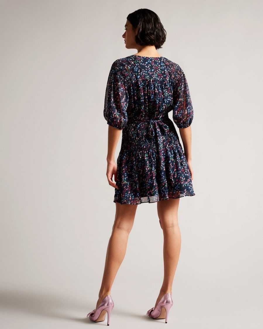 Ted Baker Casadee Smock Panel Wrap Mini Dress Dark Navy | 03286-WOHT