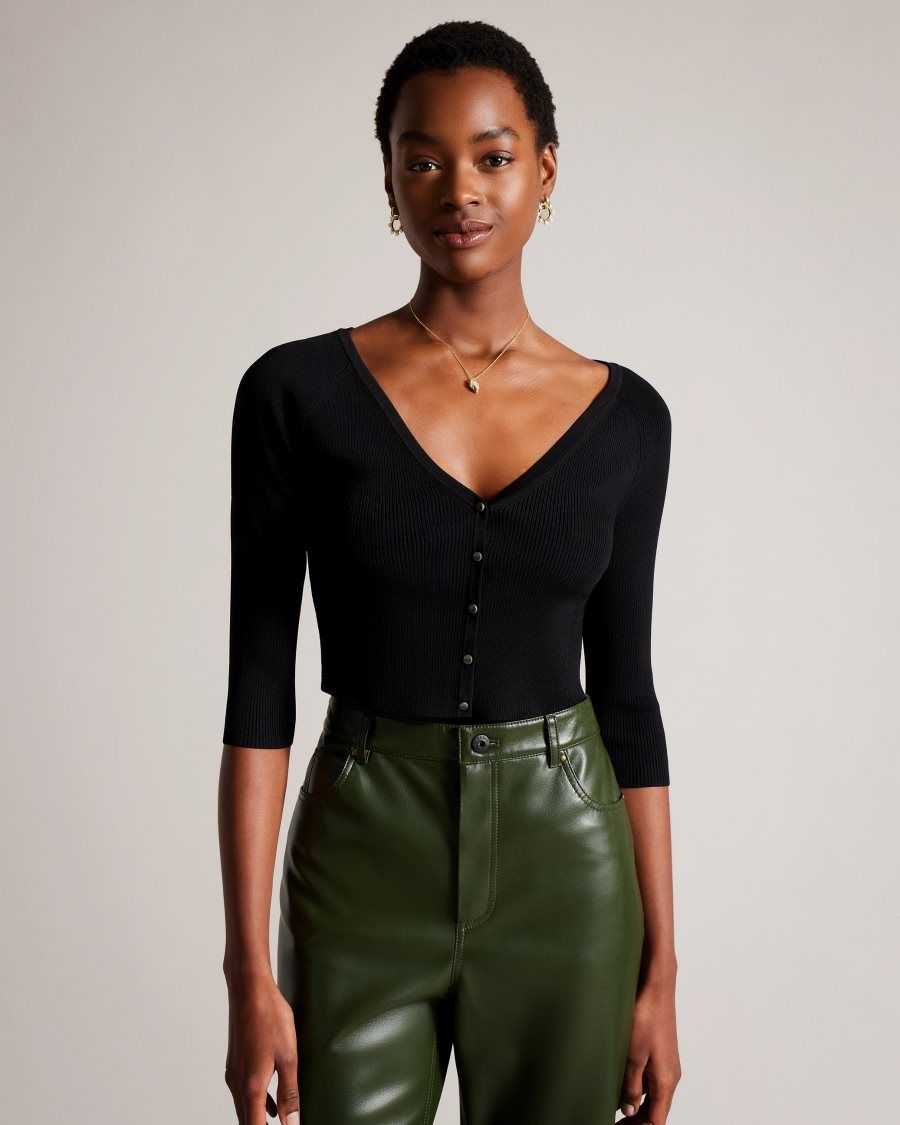 Ted Baker Casela Cropped V Front Cardigan Black | 32570-XYEN