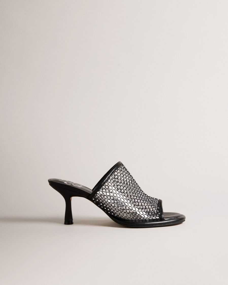 Ted Baker Celya Crystal Mesh Heeled Sandals Black | 36409-XFAW