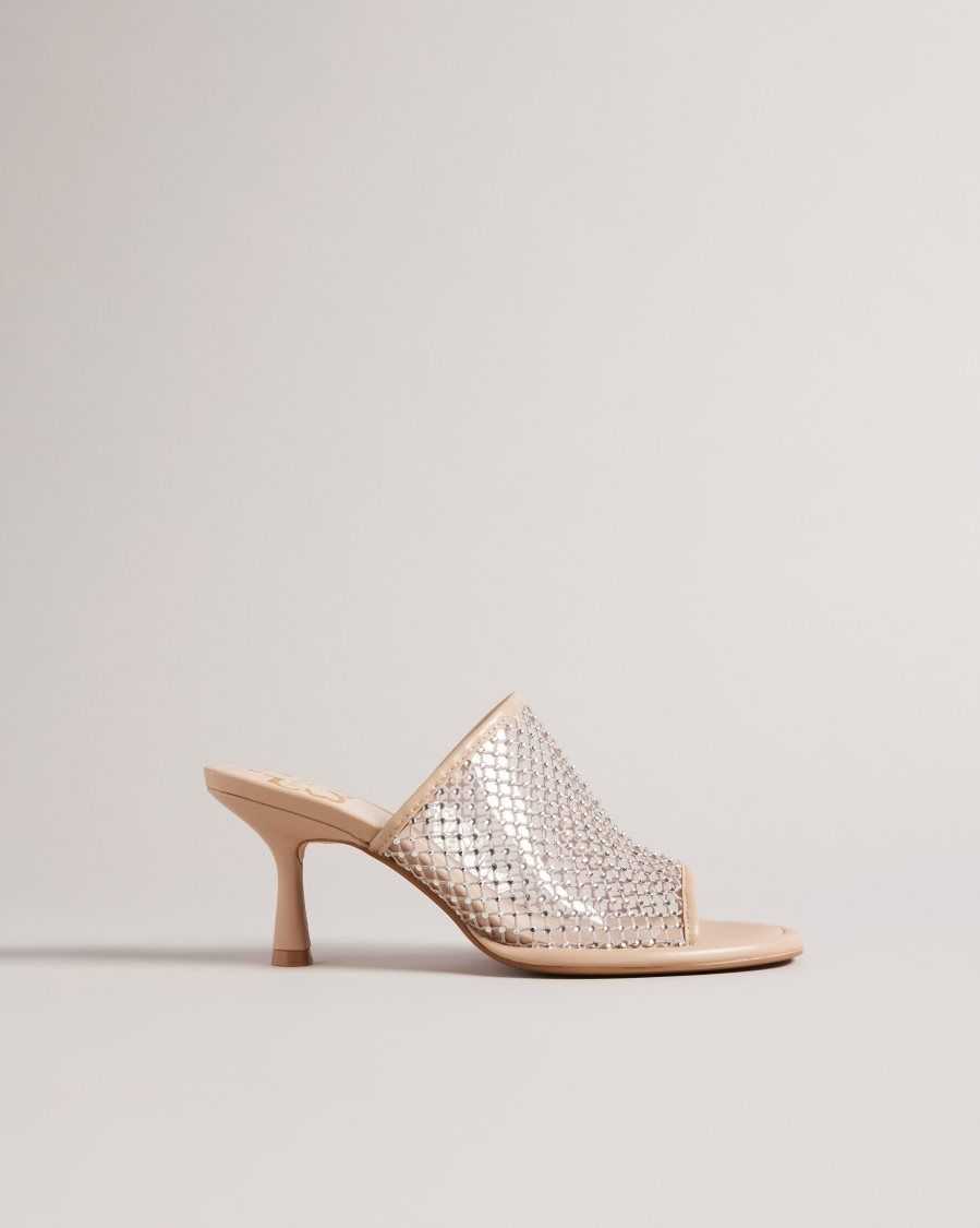 Ted Baker Celya Crystal Mesh Heeled Sandals Nude | 50123-FJRM