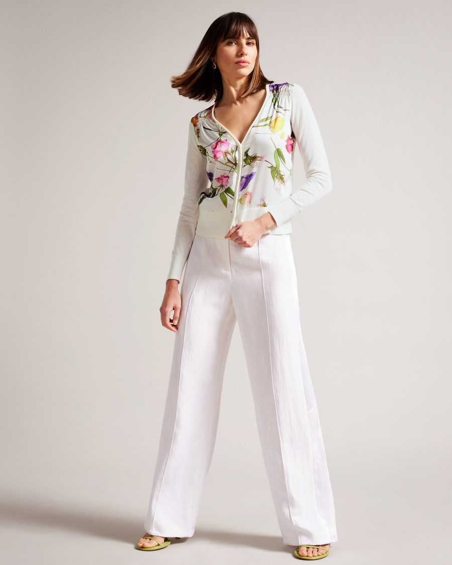 Ted Baker Chantri Woven Front Printed Cardigan White | 72410-VIHM