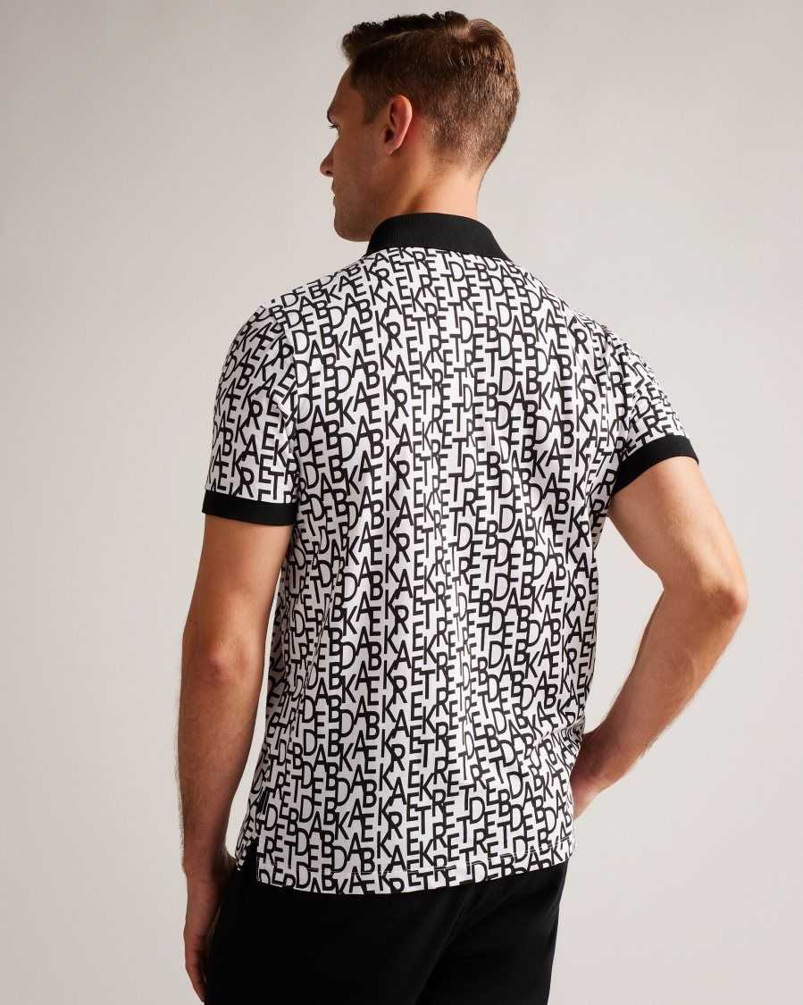 Ted Baker Chapar Short Sleeve Regular Fit Branded Print Polo Shirt White | 19856-TQFO