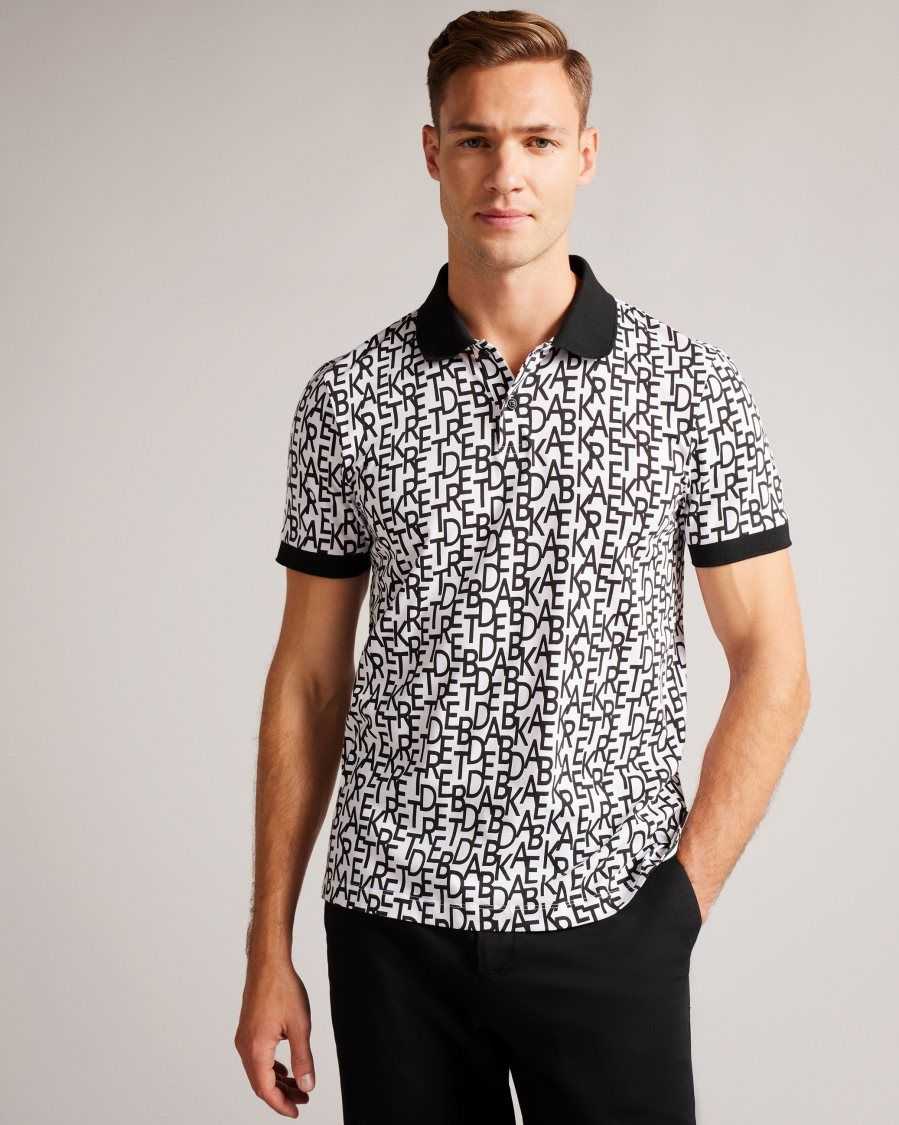 Ted Baker Chapar Short Sleeve Regular Fit Branded Print Polo Shirt White | 19856-TQFO