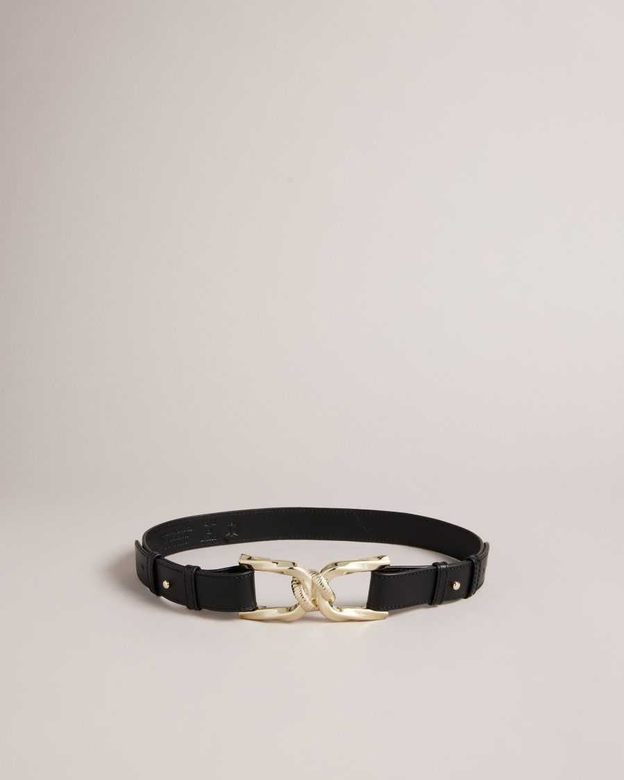 Ted Baker Chelt Twisted Buckle Belt Black | 75196-SREC