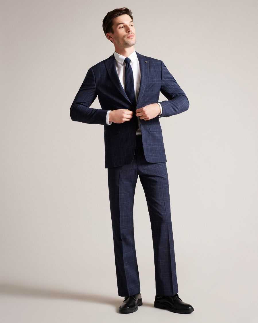 Ted Baker Chesijs Tonal Check Suit Jacket Navy | 20478-ZHQV