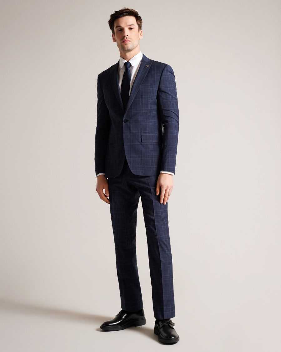 Ted Baker Chesits Tonal Check Suit Trousers Navy | 59724-FMSU