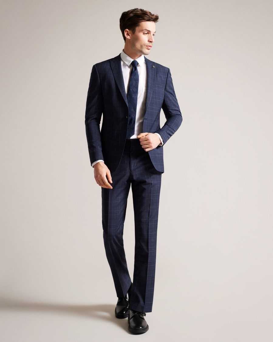 Ted Baker Chesits Tonal Check Suit Trousers Navy | 59724-FMSU