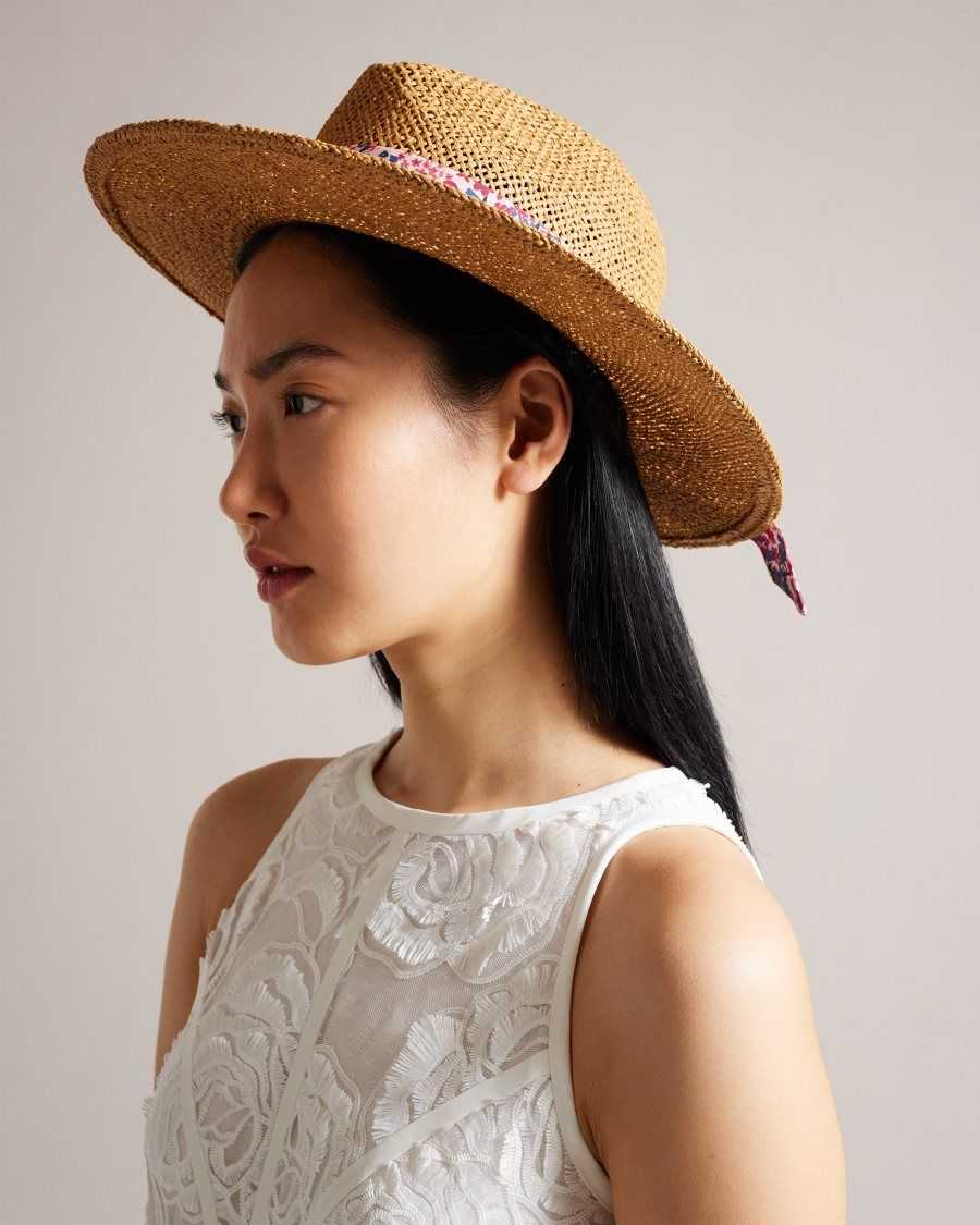 Ted Baker Clairi Floral Bow Straw Hat Natural | 84736-PAGC