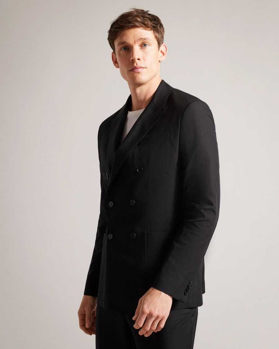 Ted Baker Cleevej Cotton And Linen Suit Jacket Black | 62937-VXBT