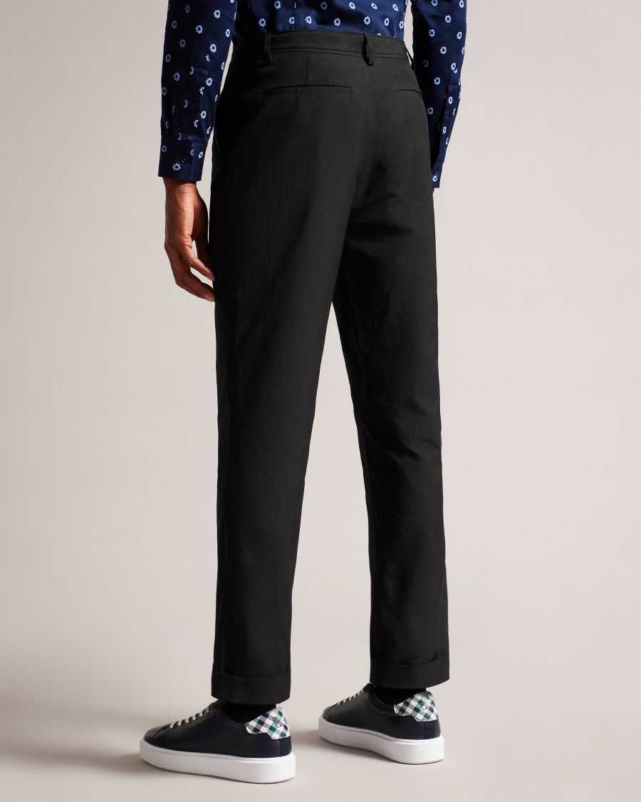 Ted Baker Cleevet Slim Fit Cotton Linen Trousers Black | 42391-BXUV