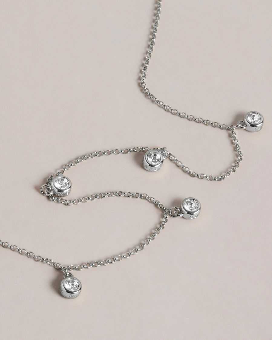 Ted Baker Clemmee Crystal Droplet Necklace Silver Colour | 32975-YDTR