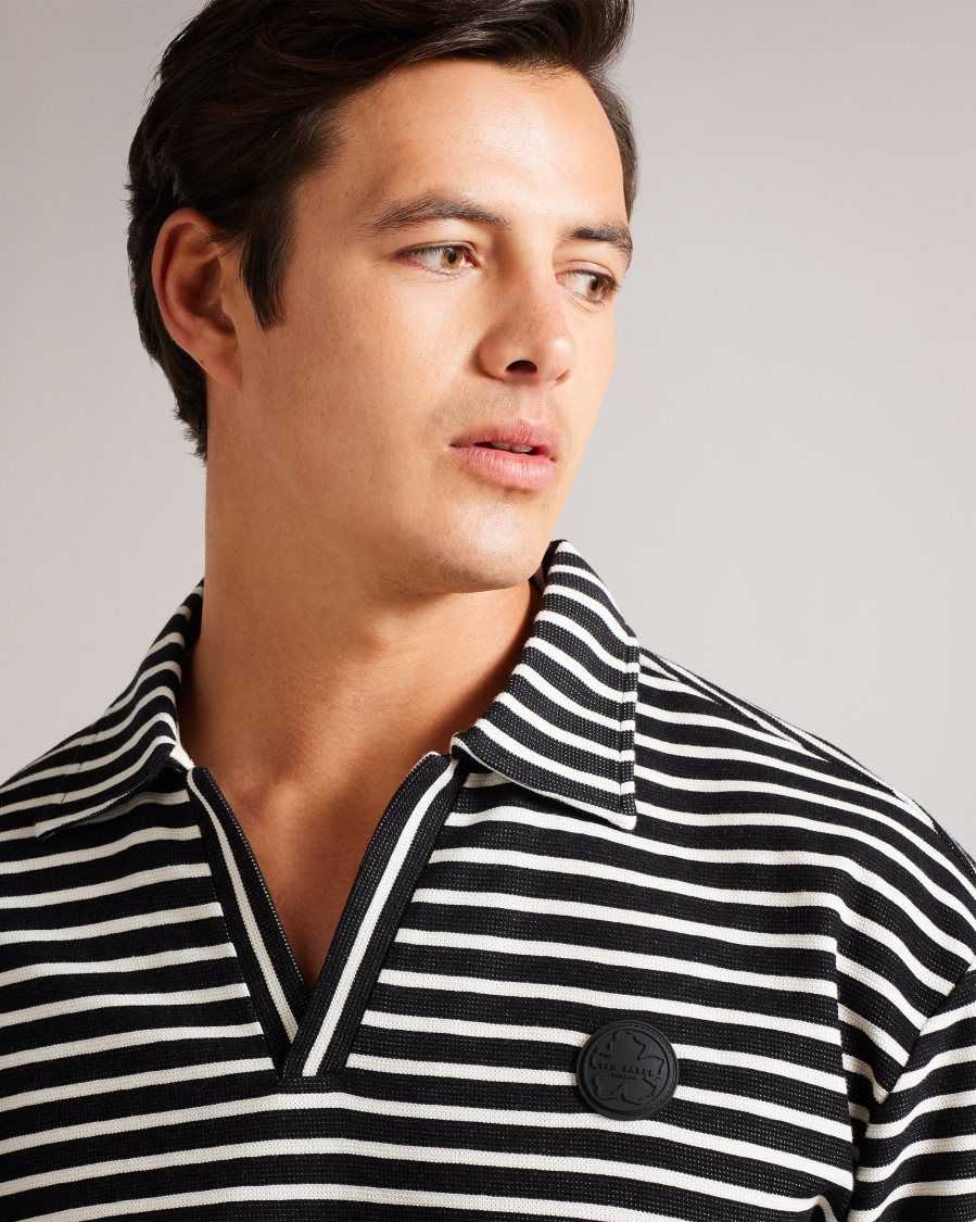 Ted Baker Clevely Long Sleeve Striped Polo Black | 79185-IWEN