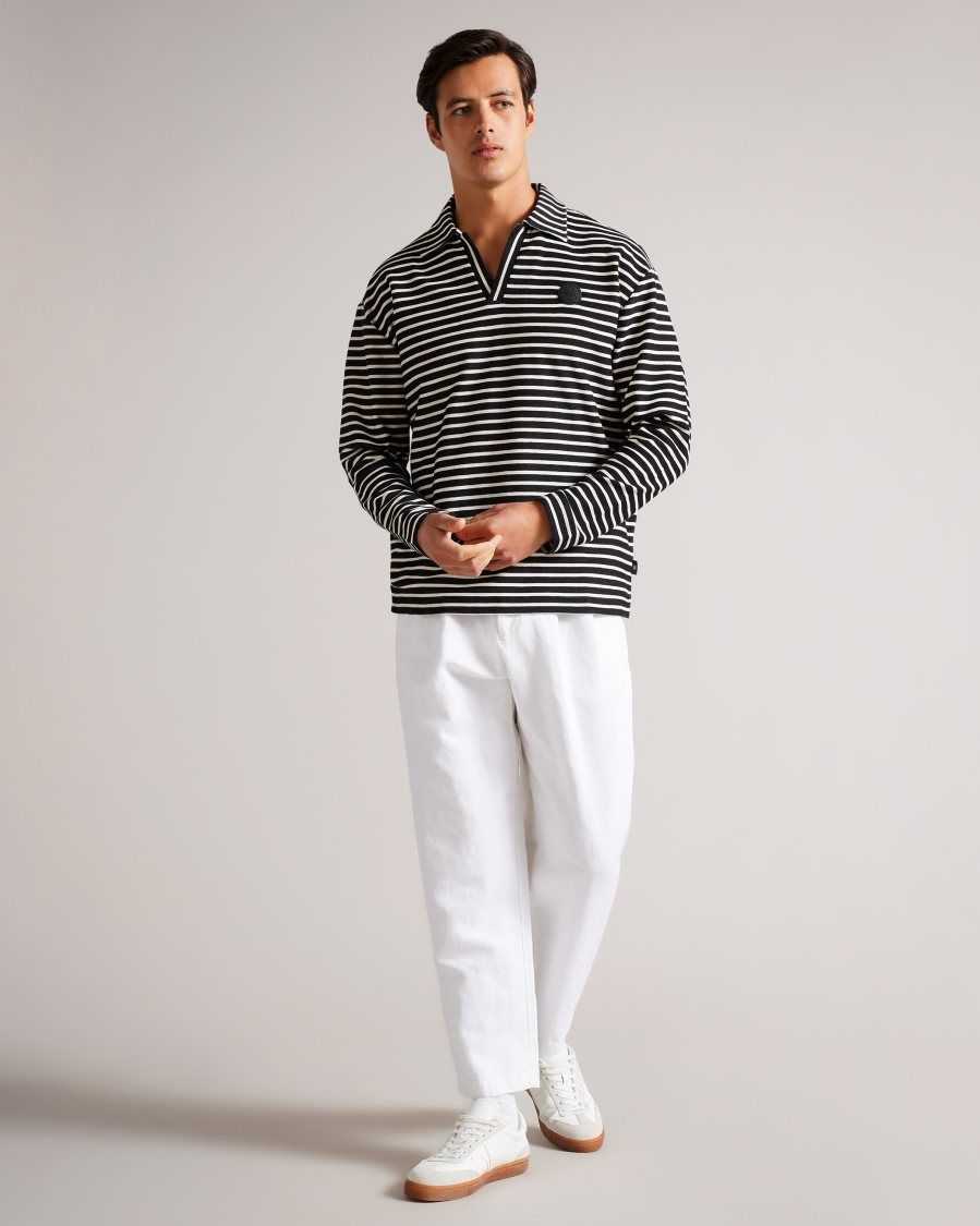 Ted Baker Clevely Long Sleeve Striped Polo Black | 79185-IWEN