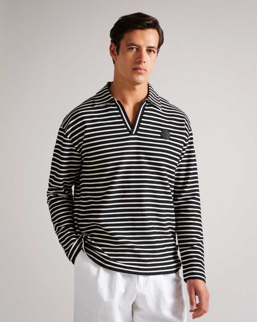 Ted Baker Clevely Long Sleeve Striped Polo Black | 79185-IWEN