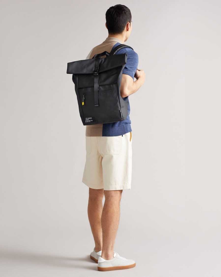 Ted Baker Clime Rubberised Rolltop Backpack Black | 78061-DFYO