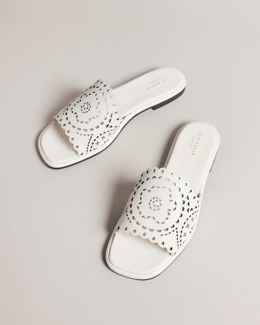 Ted Baker Clovei Laser Cut Flat Sandals White | 51748-TWAM