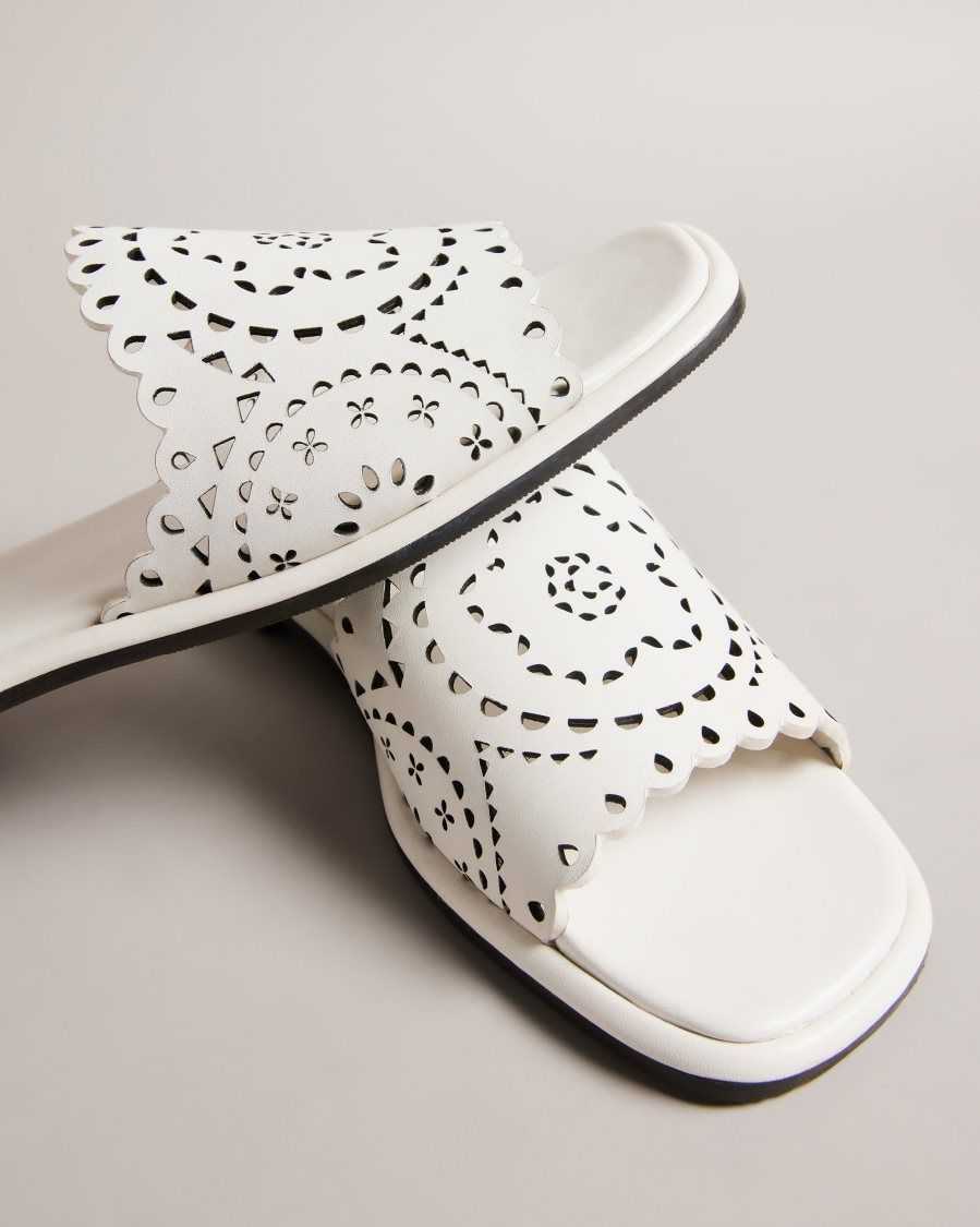 Ted Baker Clovei Laser Cut Flat Sandals White | 51748-TWAM