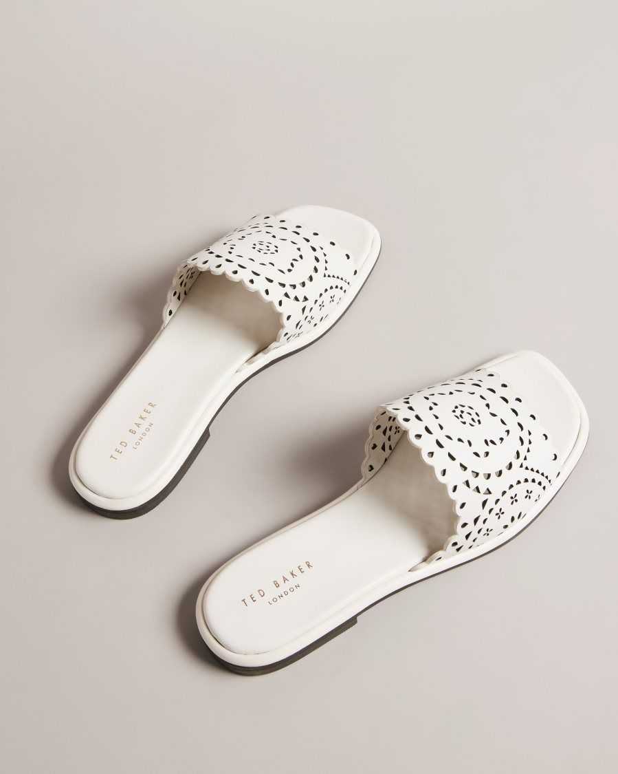 Ted Baker Clovei Laser Cut Flat Sandals White | 51748-TWAM