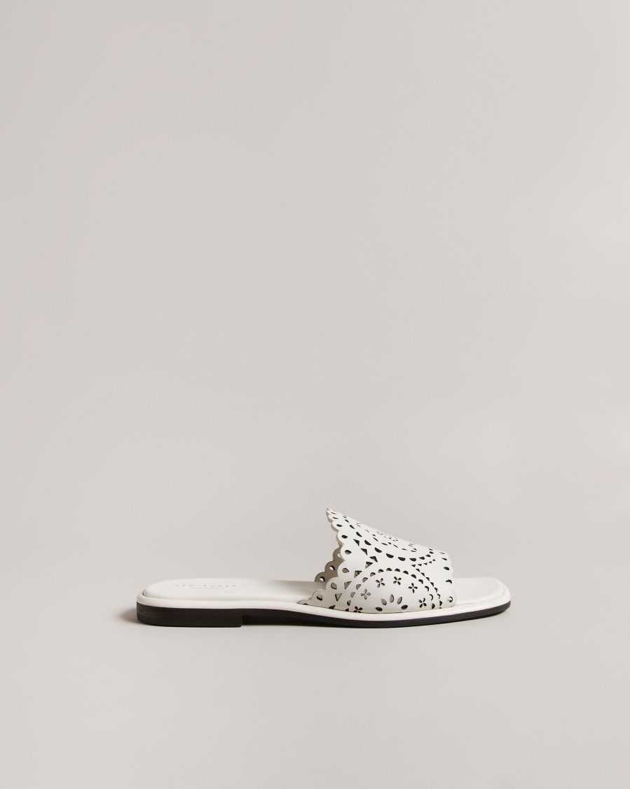 Ted Baker Clovei Laser Cut Flat Sandals White | 51748-TWAM