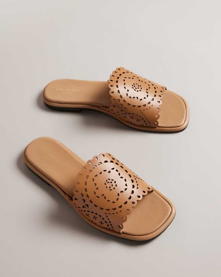 Ted Baker Clovei Laser Cut Flat Sandals Light Brown | 26804-CRON