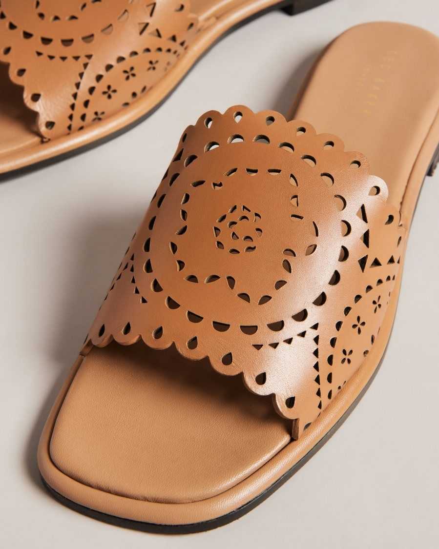 Ted Baker Clovei Laser Cut Flat Sandals Light Brown | 26804-CRON