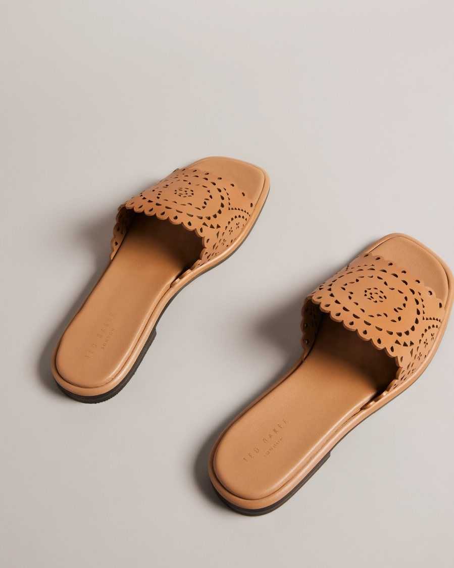 Ted Baker Clovei Laser Cut Flat Sandals Light Brown | 26804-CRON