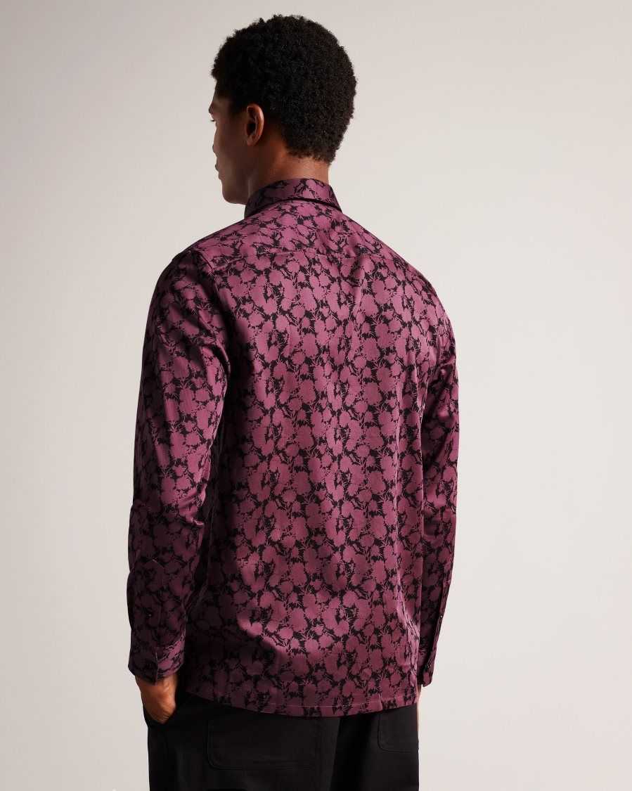 Ted Baker Comlee Long Sleeve Floral Print Shirt Maroon | 49275-KIAF