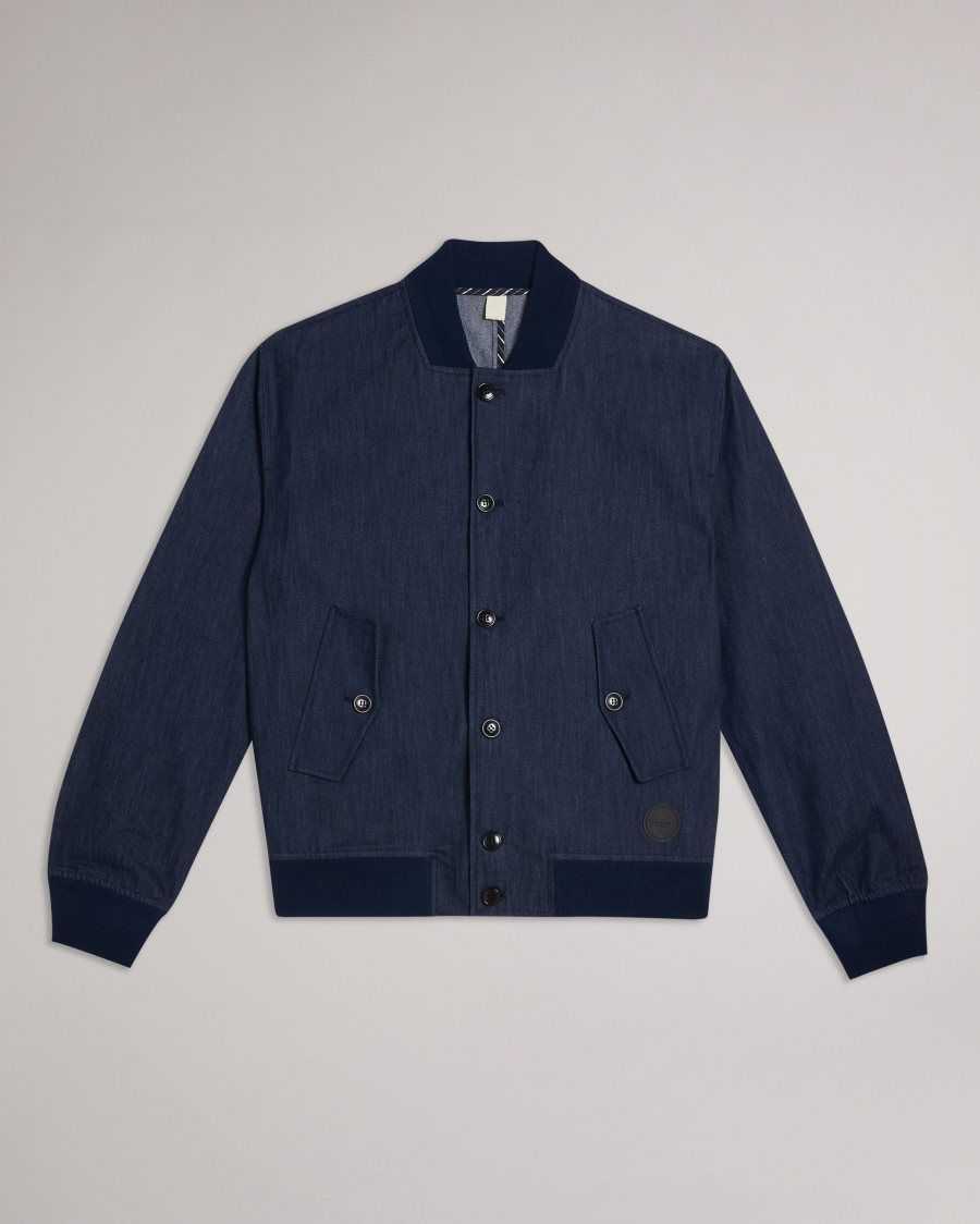 Ted Baker Conham Denim Look Bomber Jacket Dark Blue | 07381-POUI