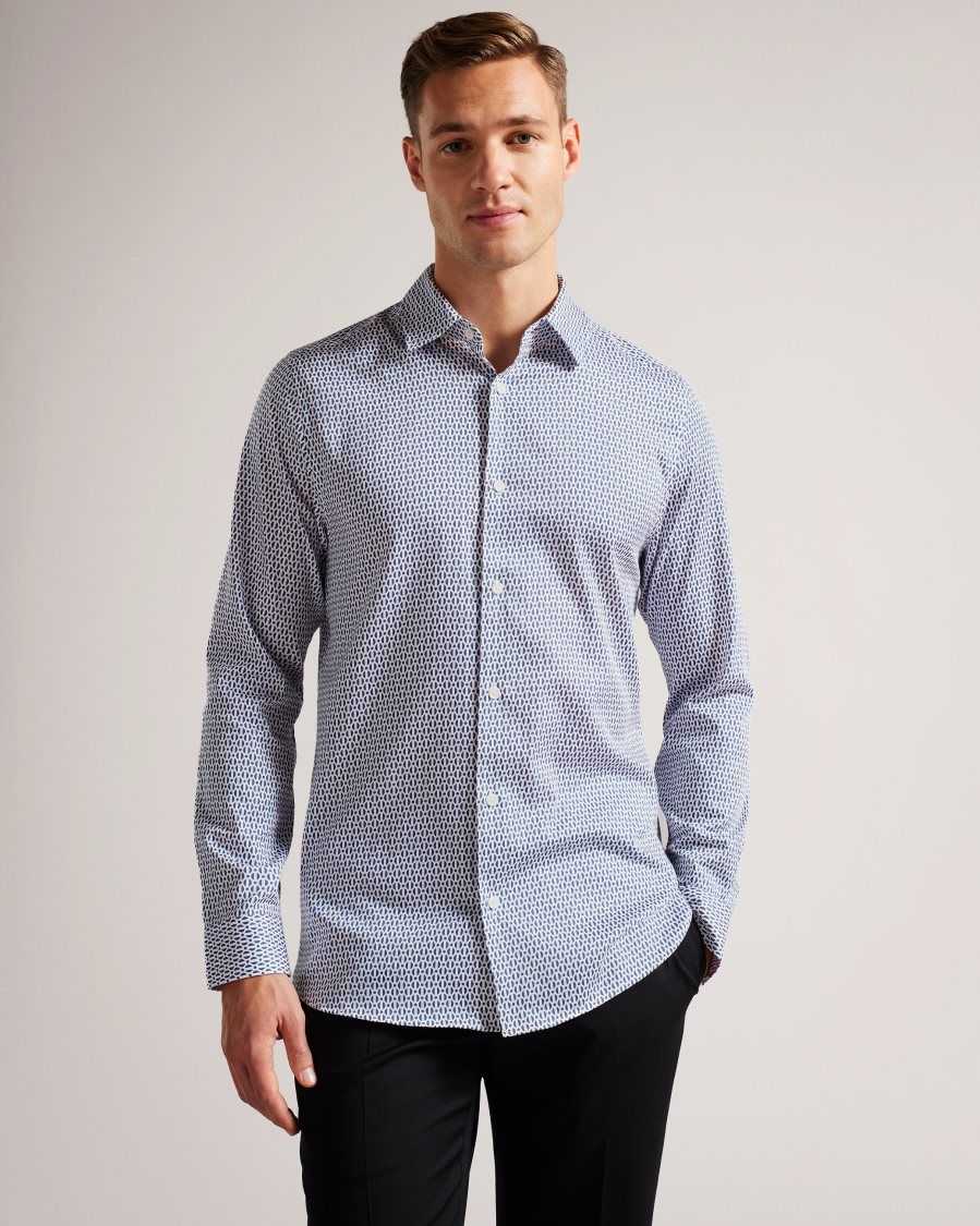 Ted Baker Conifur Long Sleeve Circle Geometric Print Shirt Light Blue | 72306-MGFJ